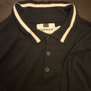 Topman Black Sweater Polo with White Details